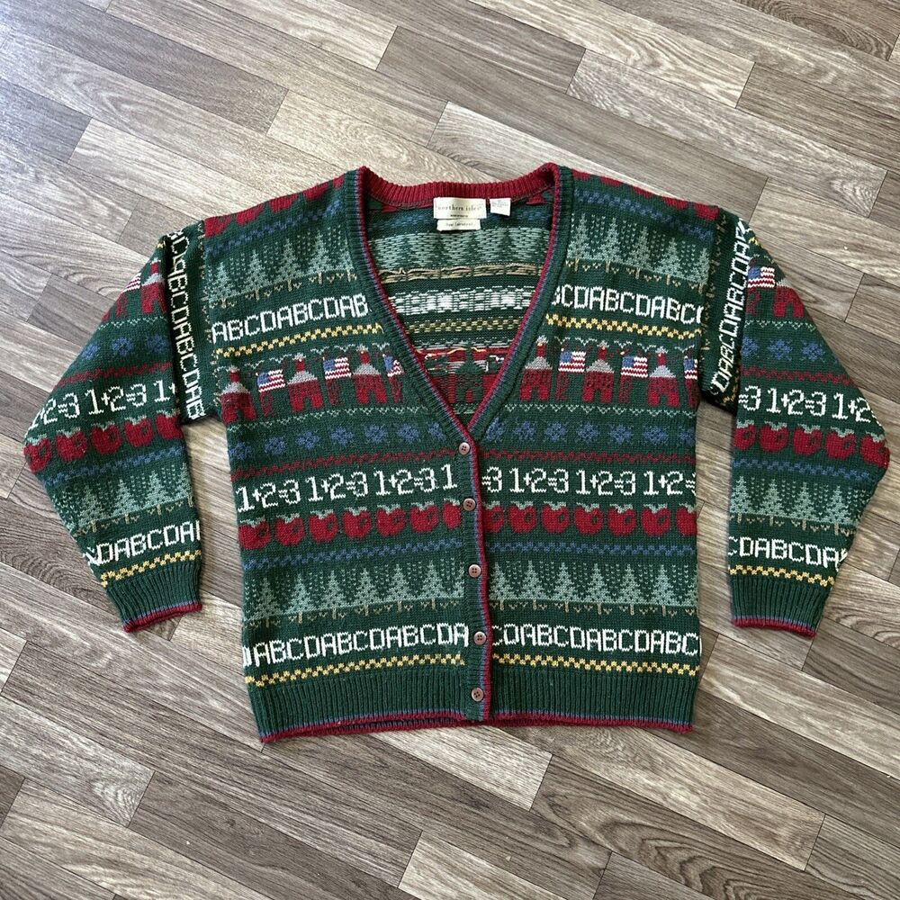Vintage Northern Isles Hand Embroidered Acrlyic Cardigan Sweater; Womens XL